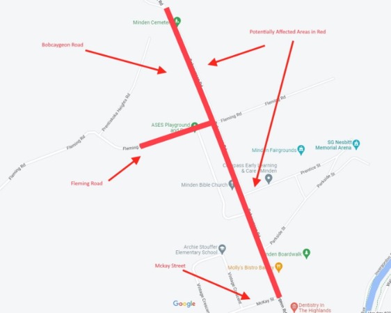 map of water main shutoff area