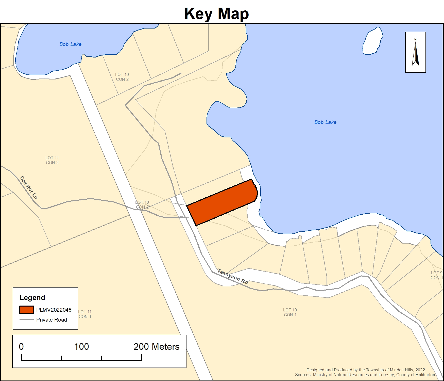 key map location of Part Lot 10 Concession 1, geographic township of Anson, municipally known as 1558 Tennyson Road