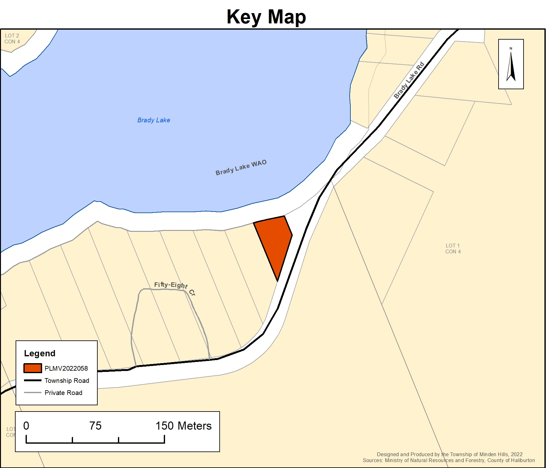 key map location of Part Lot 2 Concession 4, geographic township of Hindon, municipally known as 1910 Brady Lake Road