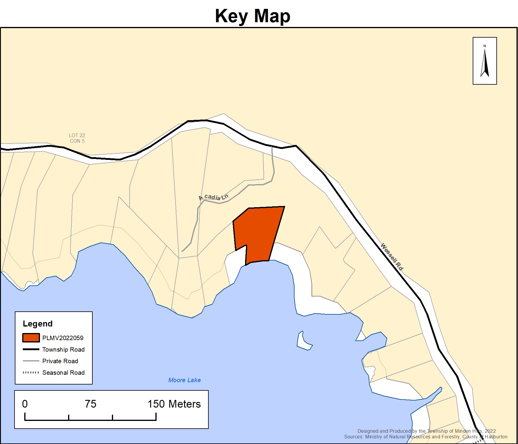 key map location of Part Lot 22 Concession 5, geographic township of Lutterworth, municipally known as 1009 Acadia Lane