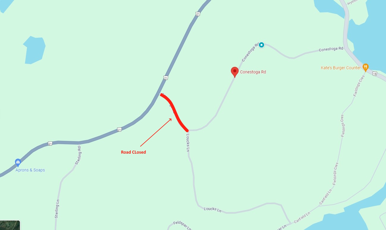 Map of Conestoga Road Closure from County Rd. 21 to Loucks Lane